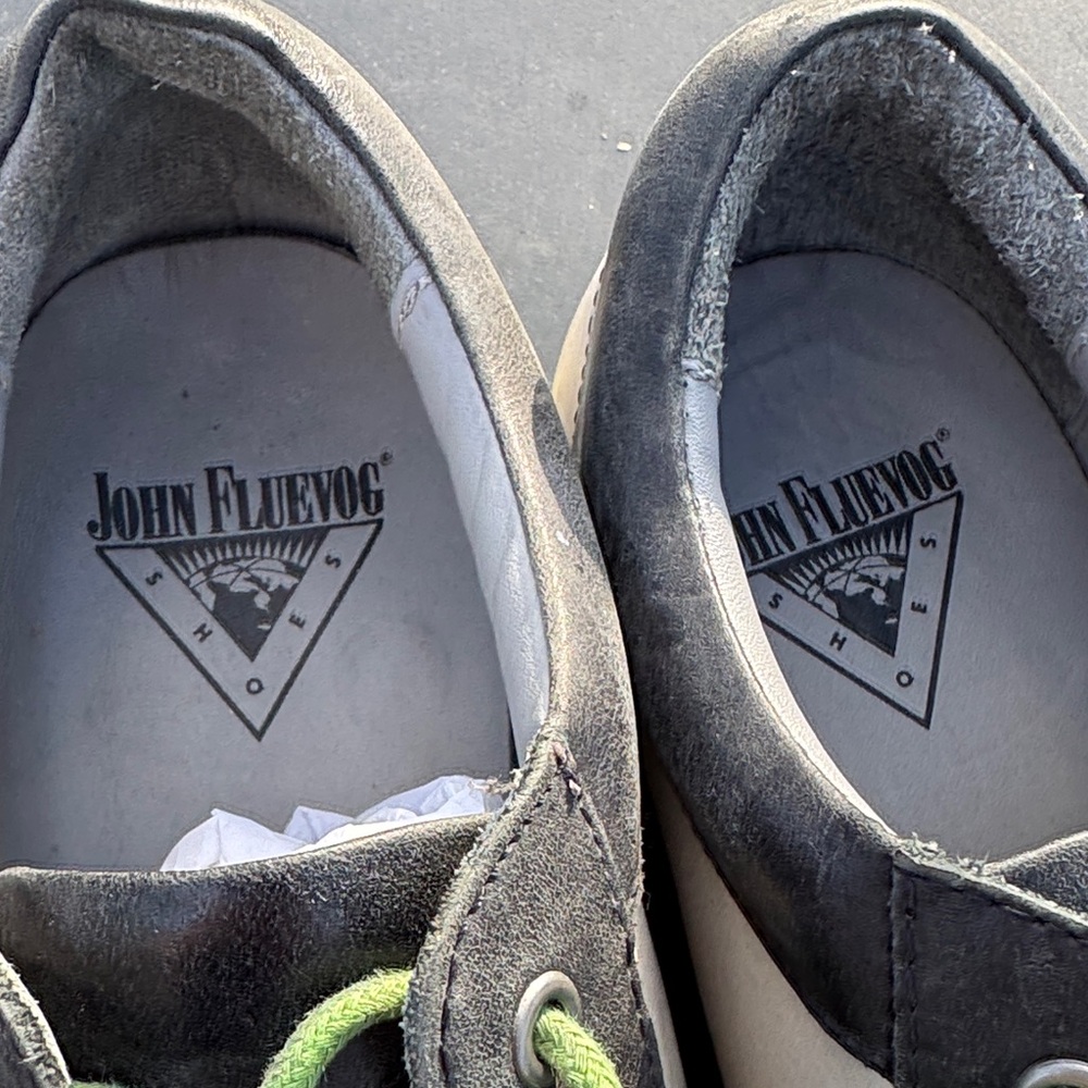 John Fluevog Black and White Sneakers with Green Laces - Picture 4 of 5